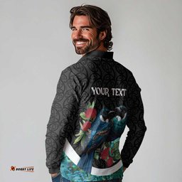 Personalised Valentine's Day New Zealand Long Sleeve Polo Shirt Tui Bird Couple Kowhaiwhai Mix Pohutukawa LT14