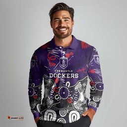Personalized Fremantle Dockers Long Sleeve Polo Shirt Aboriginal Dot Painting Graffiti Style TS04