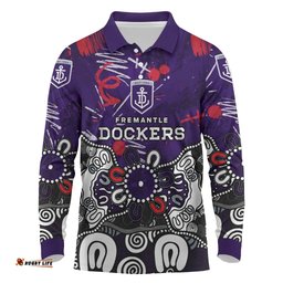 Personalized Fremantle Dockers Long Sleeve Polo Shirt Aboriginal Dot Painting Graffiti Style TS04