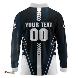 Personalized Carlton Blues Long Sleeve Polo Shirt Modern Geometric Sports Graphic Style TS04
