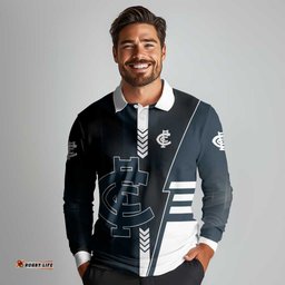 Personalized Carlton Blues Long Sleeve Polo Shirt Modern Geometric Sports Graphic Style TS04