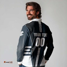 Personalized Carlton Blues Long Sleeve Polo Shirt Modern Geometric Sports Graphic Style TS04