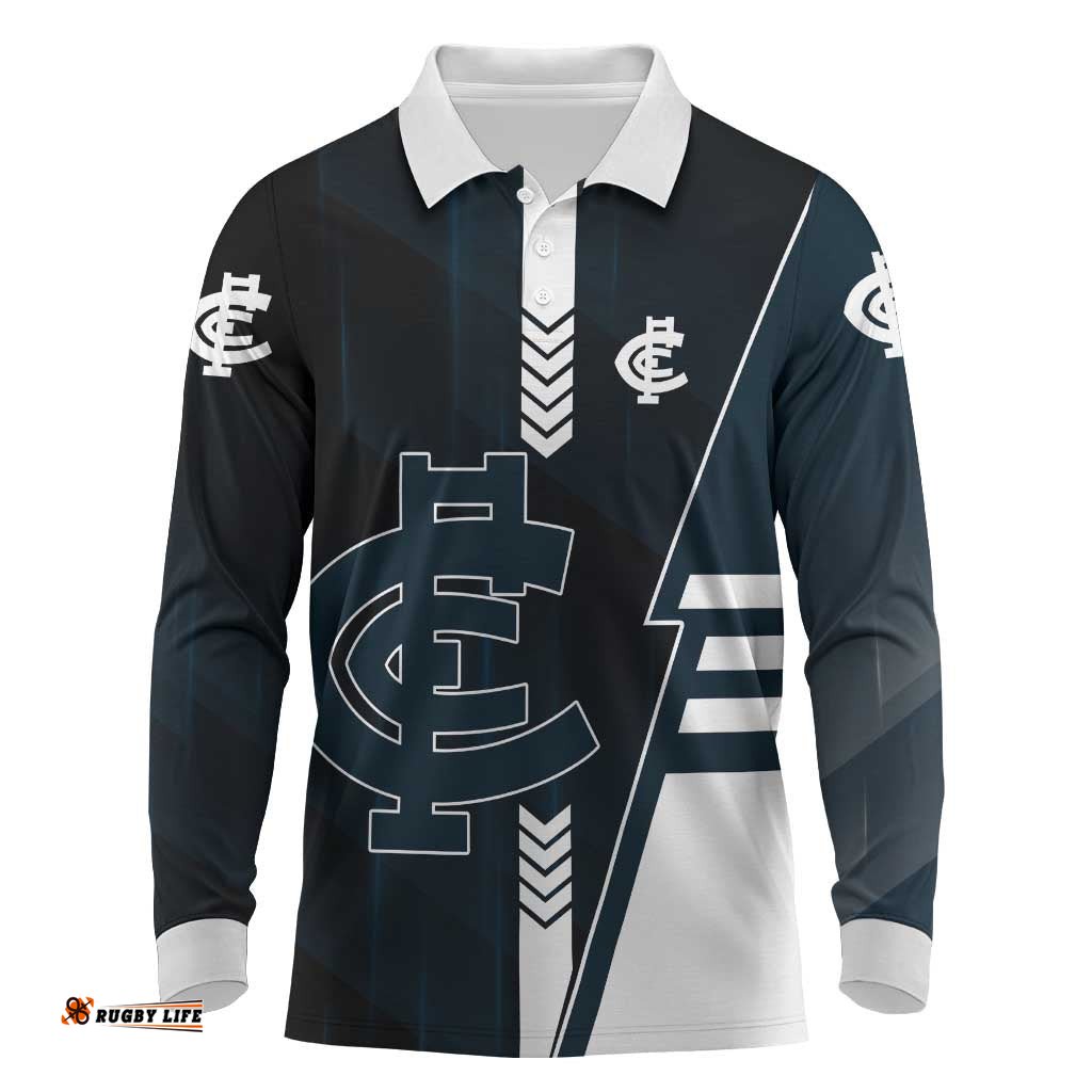 Personalized Carlton Blues Long Sleeve Polo Shirt Modern Geometric Sports Graphic Style TS04
