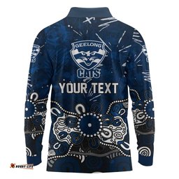 Personalized Geelong Cats Long Sleeve Polo Shirt Aboriginal Dot Painting Graffiti Style TS04