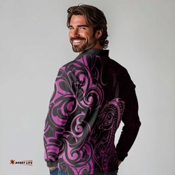 Pink Aoteara Horse Racing Long Sleeve Polo Shirt NZ Maori Pattern LT14