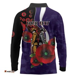 Fremantle Dockers ANZAC Personalised Long Sleeve Polo Shirt Lest We Forget Poppy Camo LT9