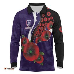 Fremantle Dockers ANZAC Personalised Long Sleeve Polo Shirt Lest We Forget Poppy Camo LT9