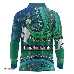 Torres Strait Islands Long Sleeve Polo Shirt Dhari Emblem Vibrant Teal Indigenous TS04