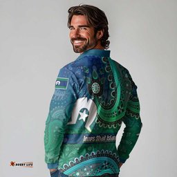 Torres Strait Islands Long Sleeve Polo Shirt Dhari Emblem Vibrant Teal Indigenous TS04