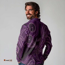 Purple Indigenous Dragonfly Australia Long Sleeve Polo Shirt Aboriginal Art LT14
