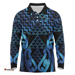 Taniko Motifs Matariki New Zealand Long Sleeve Polo Shirt NZ Niho Taniwha Poutama LT14