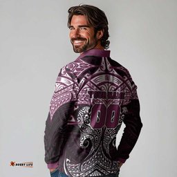 Personalized Manly Warringah Sea Eagles Long Sleeve Polo Shirt Polynesian Tribal Pattern Style TS04