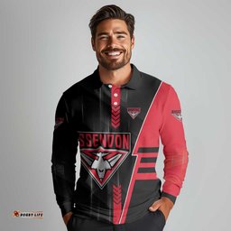 Personalized Essendon Bombers Long Sleeve Polo Shirt Modern Geometric Sports Graphic Style TS04