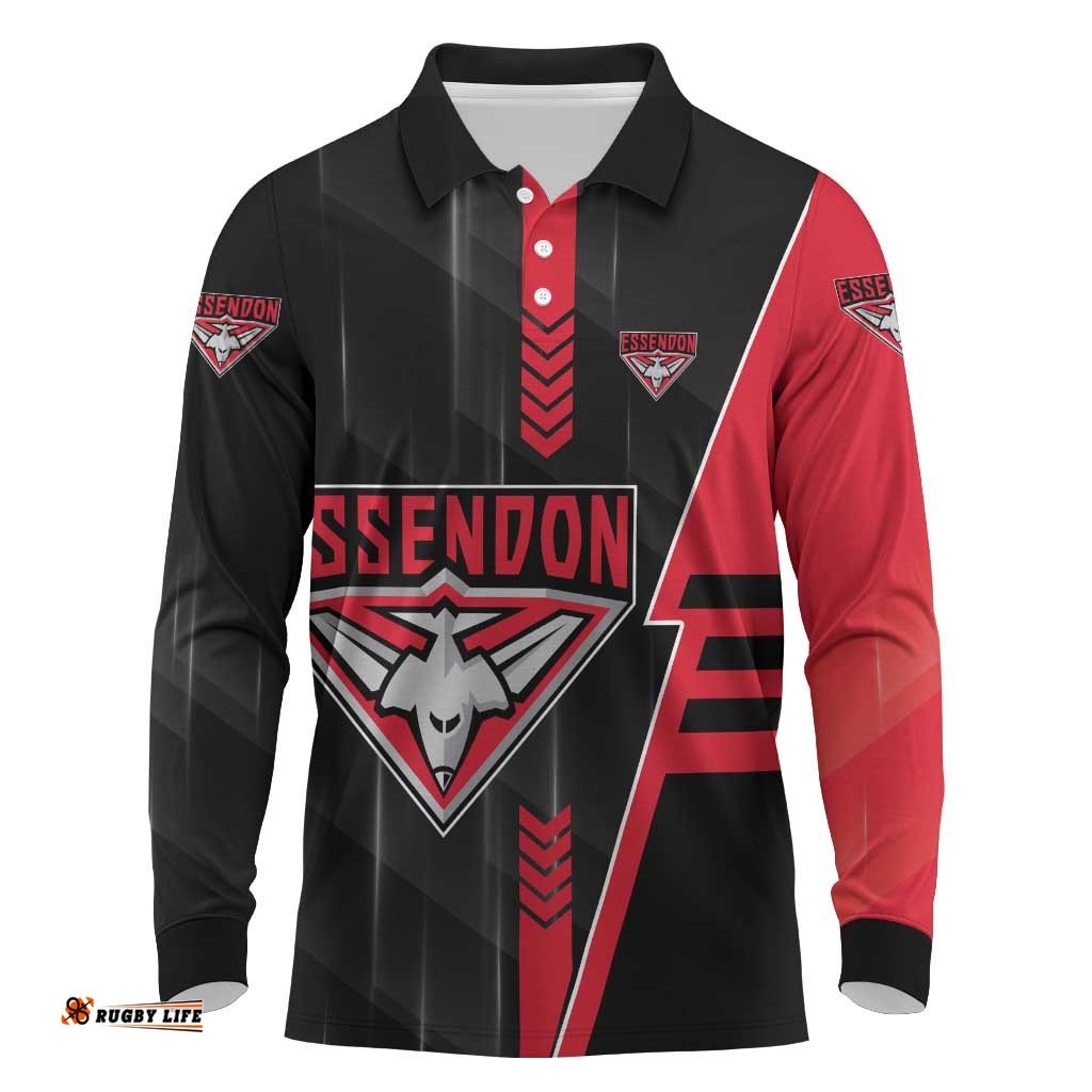 Personalized Essendon Bombers Long Sleeve Polo Shirt Modern Geometric Sports Graphic Style TS04