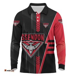 Personalized Essendon Bombers Long Sleeve Polo Shirt Modern Geometric Sports Graphic Style TS04