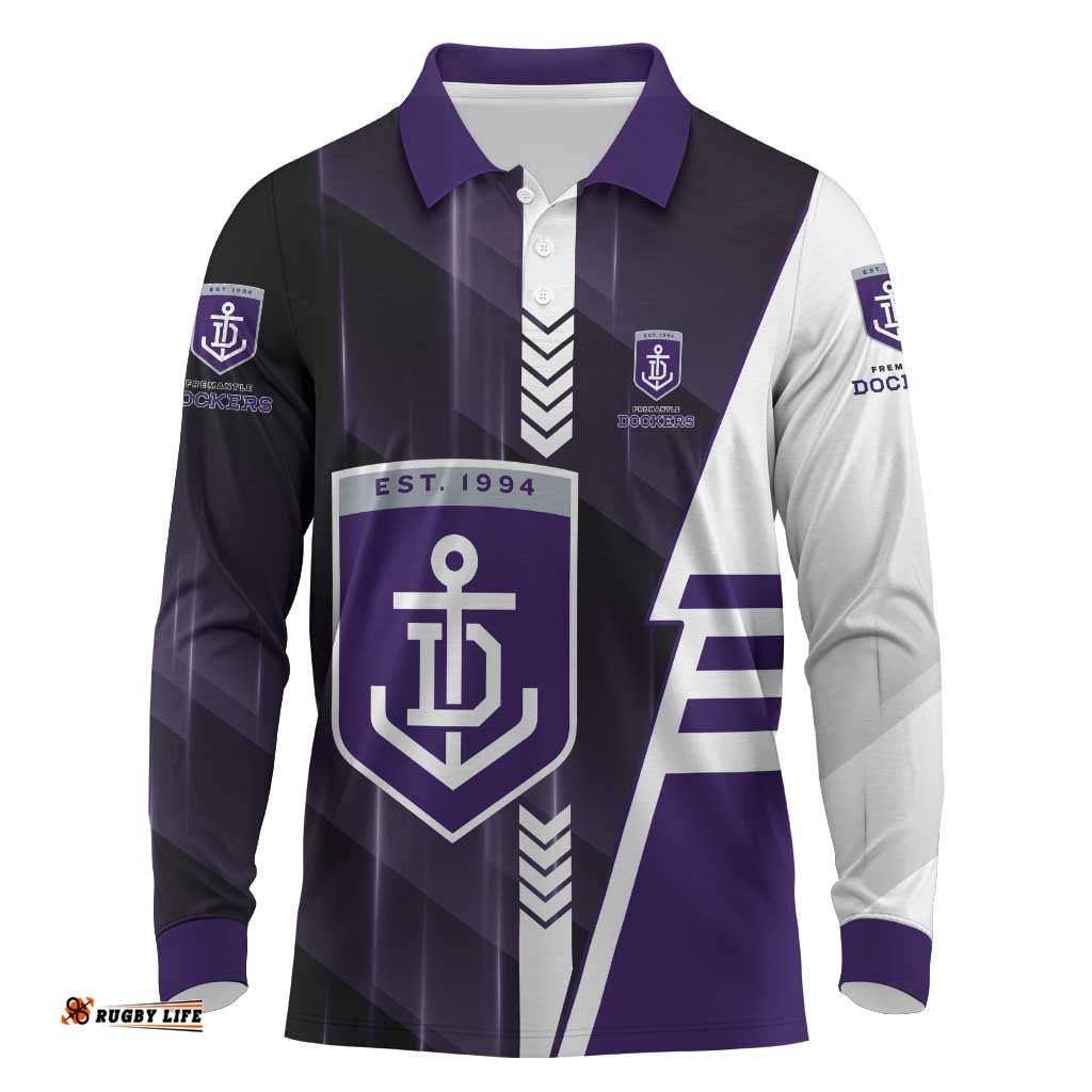 Personalized Fremantle Dockers Long Sleeve Polo Shirt Modern Geometric Sports Graphic Style TS04