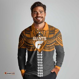 Personalized GWS Giants Long Sleeve Polo Shirt Polynesian Tribal Pattern Heritage Football TS04