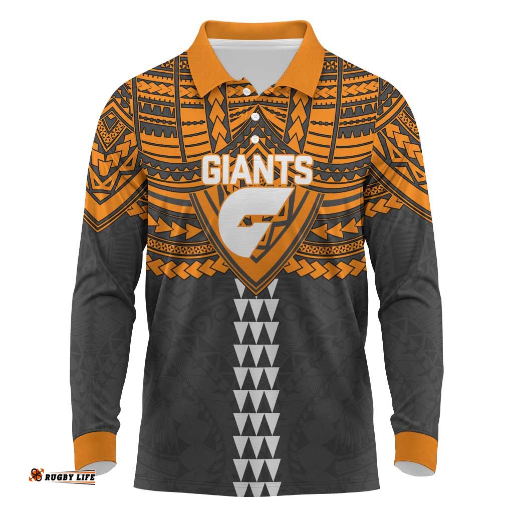 Personalized GWS Giants Long Sleeve Polo Shirt Polynesian Tribal Pattern Heritage Football TS04