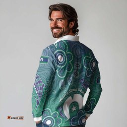 Sea Turtle Torres Strait Islands Long Sleeve Polo Shirt Pacific Indigenous Australian Oceanic Dot Art TS04