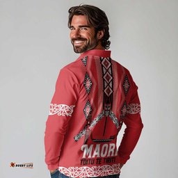 Toitu Te Tiriti Waitangi Long Sleeve Polo Shirt Red Wharenui House LT9