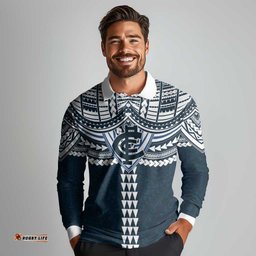 Personalized Carlton Blues Long Sleeve Polo Shirt Polynesian Tribal Pattern Heritage Football TS04