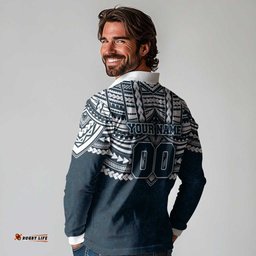 Personalized Carlton Blues Long Sleeve Polo Shirt Polynesian Tribal Pattern Heritage Football TS04