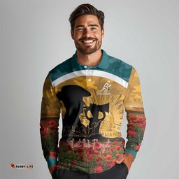 Personalised Wallabies ANZAC Day Long Sleeve Polo Shirt Last Post Poppy Lest We Forget LT14