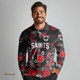 Personalized St Kilda Saints Long Sleeve Polo Shirt Aboriginal Dot Painting Graffiti Style TS04
