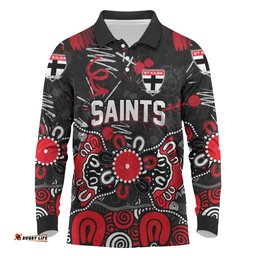 Personalized St Kilda Saints Long Sleeve Polo Shirt Aboriginal Dot Painting Graffiti Style TS04