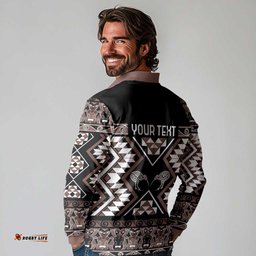Personalised Taniko Motifs Aotearoa Long Sleeve Polo Shirt Waitangi Kowhaiwhai Kiwi - Mocha LT7