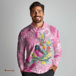 Pink Robin Aboriginal Inspired Long Sleeve Polo Shirt LT9