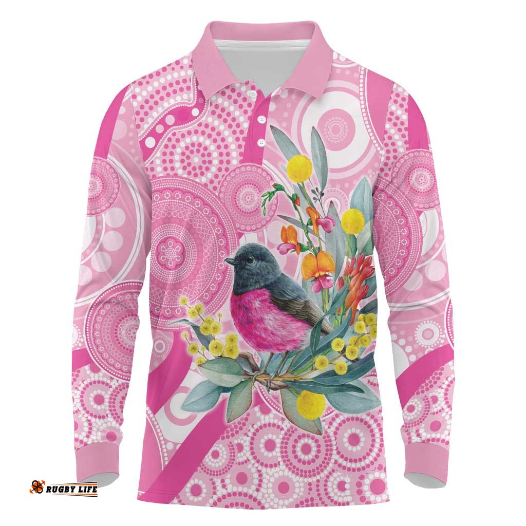 Pink Robin Aboriginal Inspired Long Sleeve Polo Shirt LT9