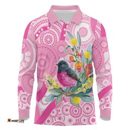 Pink Robin Aboriginal Inspired Long Sleeve Polo Shirt LT9