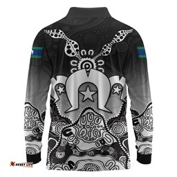 Torres Strait Islander Flag Long Sleeve Polo Shirt Dhari Indigenous Dotwork Pattern Art TS04
