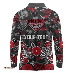 Personalized Essendon Bombers Long Sleeve Polo Shirt Aboriginal Dot Painting Graffiti Style TS04