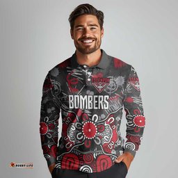 Personalized Essendon Bombers Long Sleeve Polo Shirt Aboriginal Dot Painting Graffiti Style TS04