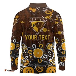 Personalized Hawthorn Hawks Long Sleeve Polo Shirt Aboriginal Dot Painting Graffiti Style TS04