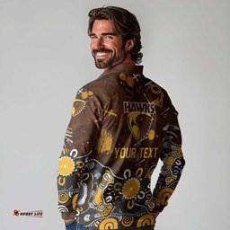 Personalized Hawthorn Hawks Long Sleeve Polo Shirt Aboriginal Dot Painting Graffiti Style TS04