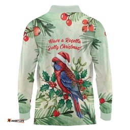 Watercolor Floral Crimson Rosella Long Sleeve Polo Shirt Its Aussie Christmas Time! LT9