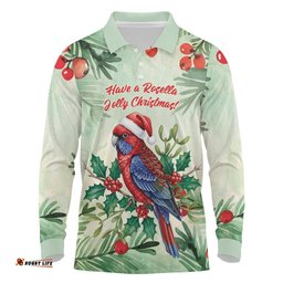 Watercolor Floral Crimson Rosella Long Sleeve Polo Shirt Its Aussie Christmas Time! LT9