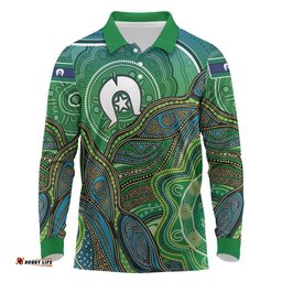 Torres Strait Islands Long Sleeve Polo Shirt Indigenous Ocean Wave Dot Green Color TS04