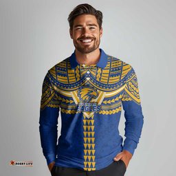Personalized West Coast Eagles Long Sleeve Polo Shirt Polynesian Tribal Pattern Heritage Football TS04