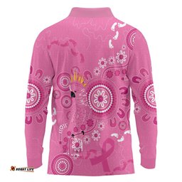 Pink Ribbon Australia Long Sleeve Polo Shirt Breast Cancer Awareness Aboriginal Cacatua leadbeateri LT14
