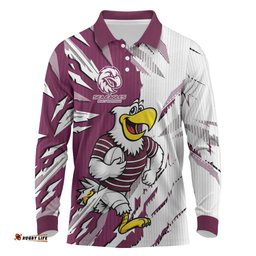 Personalized Manly Warringah Sea Eagles Long Sleeve Polo Shirt Dynamic Lightning Mascot Rugby Australia TS04