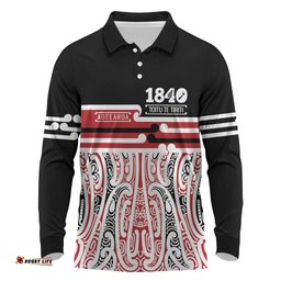 Personalised Toitu Te Tiriti Aotearoa 1840 Long Sleeve Polo Shirt Red Kowhaiwhai Puhoro LT9
