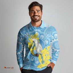 World Diabetes Day Australia Long Sleeve Polo Shirt Yellow-crested Cockatoo Golden Wattle Aboriginal LT14