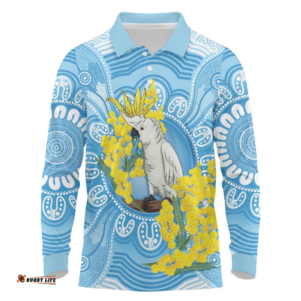 World Diabetes Day Australia Long Sleeve Polo Shirt Yellow-crested Cockatoo Golden Wattle Aboriginal LT14