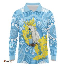 World Diabetes Day Australia Long Sleeve Polo Shirt Yellow-crested Cockatoo Golden Wattle Aboriginal LT14