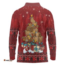 Funny Kiwi Bird Xmas Tree Long Sleeve Polo Shirt New Zealand Tribal Christmas Spirit LT9