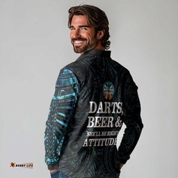 Personalized New Zealand Darts Beer Long Sleeve Polo Shirt Paua Shell Aotearoa Maori Tattoo LT14